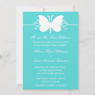 Turquoise Butterfly Swirls Wedding Invite Kaart
