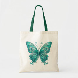 Turquoise butterfly tote bag