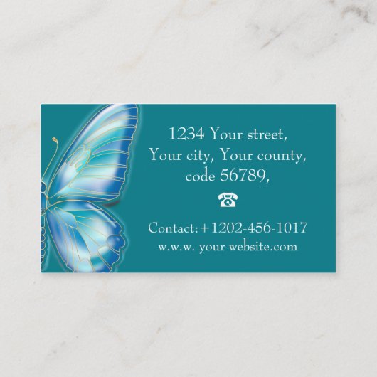 Turquoise Butterfly Visitekaartje (Achterkant)