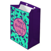 Turquoise cadeautas met paarse vlinders (Voorkant Gekanteld)