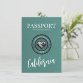 Turquoise California Passport Bewaar de datum Save The Date (Staand voorkant)