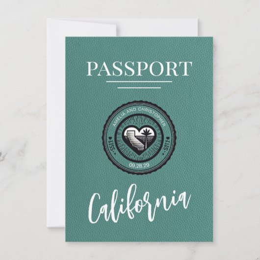Turquoise California Passport Bewaar de datum Save The Date (Voorkant)
