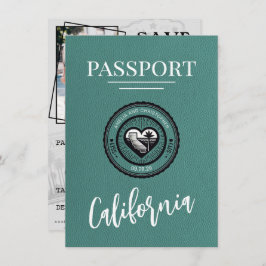 Turquoise California Passport Bewaar de datum Save The Date