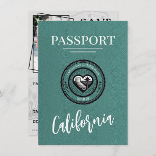 Turquoise California Passport Bewaar de datum Save The Date