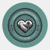 Turquoise California Passport Ronde Sticker (Voorkant)