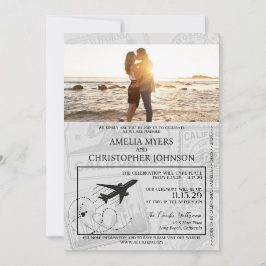 Turquoise California Passport Wedding Kaart (Voorkant)