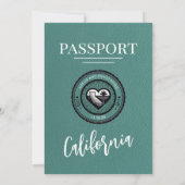 Turquoise California Passport Wedding Kaart (Achterkant)