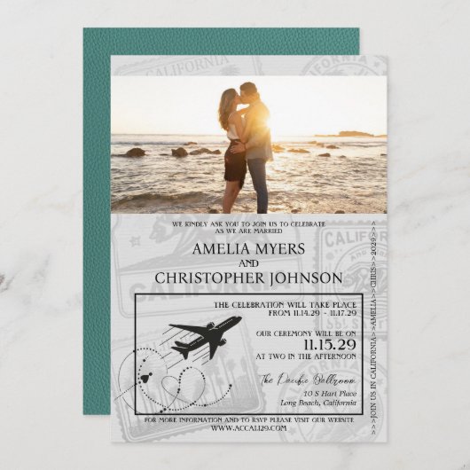 Turquoise California Passport Wedding Kaart (Voorkant / Achterkant)