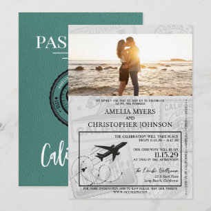 Turquoise California Passport Wedding Kaart