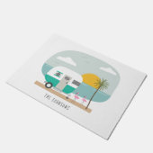  Turquoise Camper Beach Flamingos Deurmat (Schuin)