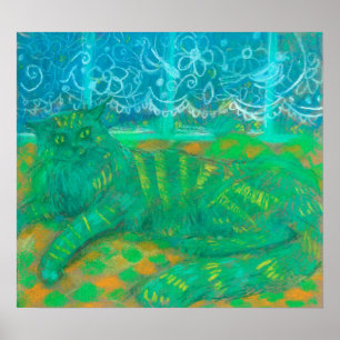 Turquoise Cat Pastel Painting Dierenportret Poster