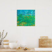 Turquoise Cat Pastel Painting Dierenportret Poster (Keuken)