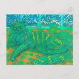 Turquoise Cat Pastel Painting Pet Portret Briefkaart