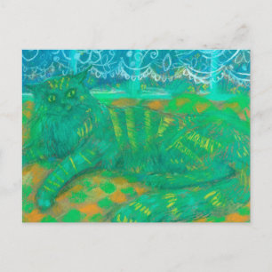 Turquoise Cat Pastel Painting Pet Portret Briefkaart