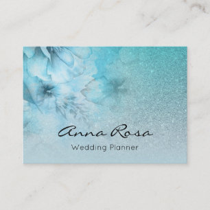 *~* Turquoise Celestial Waterverf Floral Glitter Visitekaartje