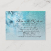 *~* Turquoise Celestial Waterverf Floral Glitter Visitekaartje (Achterkant)
