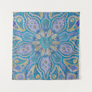 Turquoise Celtic Heart Mandala Wall Tapestry Wandkleed