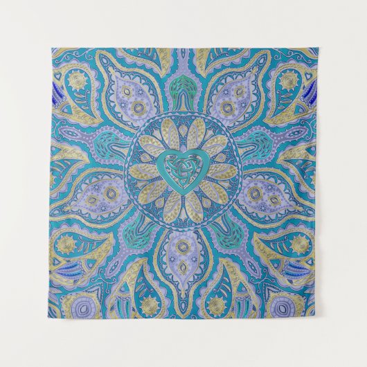 Turquoise Celtic Heart Mandala Wall Tapestry Wandkleed (Voorkant)