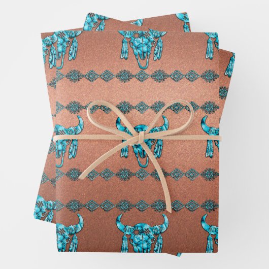 Turquoise Ceremonial Buffalo Skull Inpakpapier Vel (In situ)