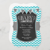 Turquoise Chalkboard Chevron Baby shower Invite Kaart (Voorkant / Achterkant)