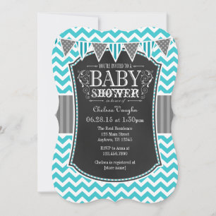 Turquoise Chalkboard Chevron Baby shower Invite Kaart