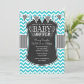 Turquoise Chalkboard Chevron Baby shower Invite Kaart (Staand voorkant)