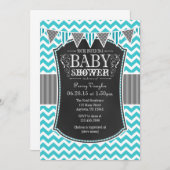 Turquoise Chalkboard Chevron Baby shower Invite Kaart (Voorkant / Achterkant)