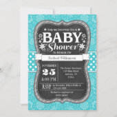 Turquoise Chalkboard Floral Baby shower Invite Kaart (Voorkant)