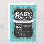 Turquoise Chalkboard Floral Baby shower Invite Kaart (Voorkant / Achterkant)