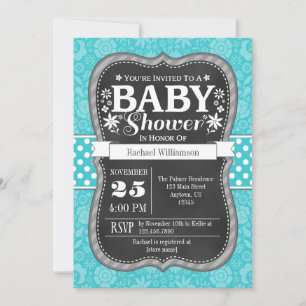 Turquoise Chalkboard Floral Baby shower Invite Kaart