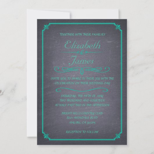 Turquoise Chalkboard Wedding Invitations Kaart (Voorkant)