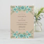 Turquoise Champagnetrouw met Blad Kaart (Staand voorkant)