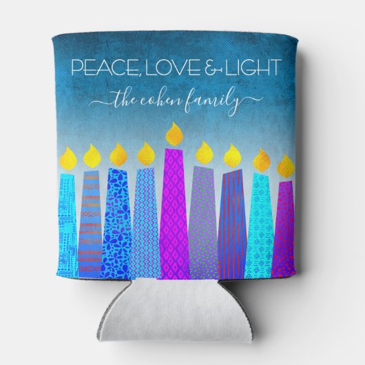 Turquoise Chanoeka Menorah Kaars Vrede Liefde Lich Blikjeskoeler (Achterkant)