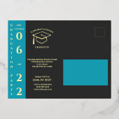 Turquoise Charcoal Modern Graduation Party Folie Uitnodiging Briefkaart (Achterkant)
