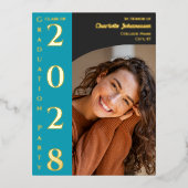 Turquoise Charcoal Modern Graduation Party Folie Uitnodiging Briefkaart (Voorkant)