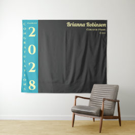 Turquoise Charcoal Modern Graduation Party Wandkleed