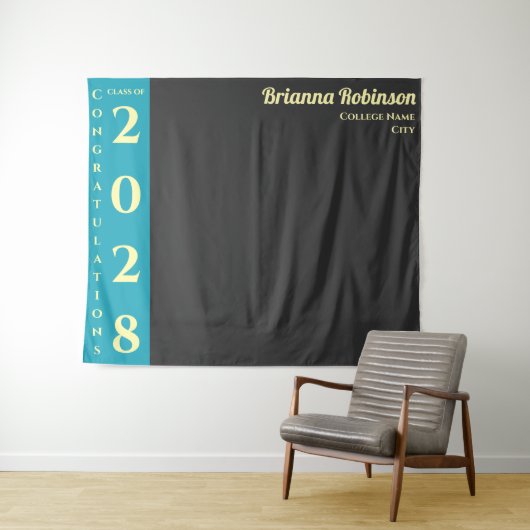 Turquoise Charcoal Modern Graduation Party Wandkleed (In Situ (horizontaal))