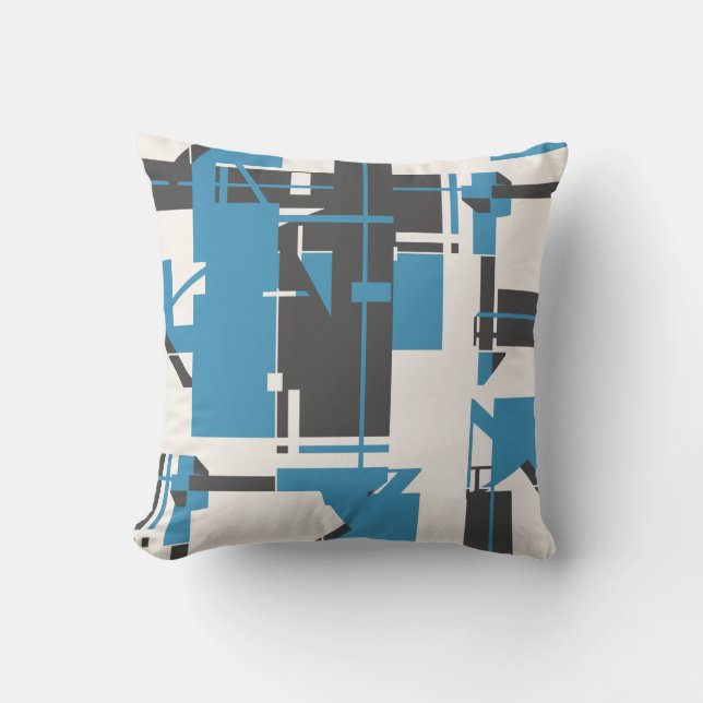 Turquoise Charcoal Off-white Geometric Abstract Kussen (Voorkant)