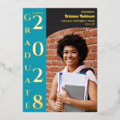 Turquoise Charcoal Photo Modern Graduation Party Folie Uitnodiging (Voorkant)