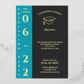 Turquoise Charcoal Photo Modern Graduation Party Folie Uitnodiging (Achterkant)