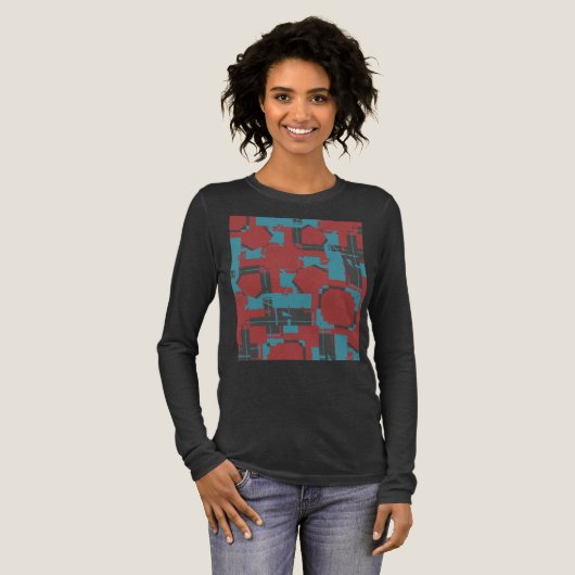 Turquoise Charcoal Red Slanted Abstract MCM Look Tri-Blend Shirt (Voorkant)