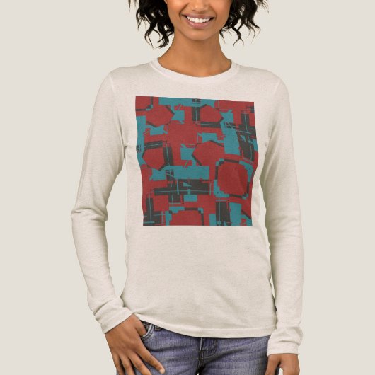Turquoise Charcoal Red Slanted Abstract MCM Look Tri-Blend Shirt (Voorkant)