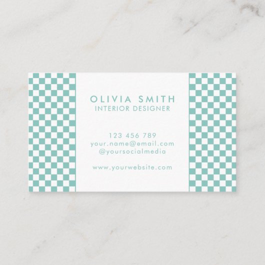 Turquoise Checkered Modern Visitekaartje (Achterkant)
