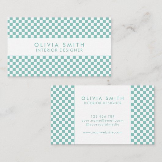 Turquoise Checkered Modern Visitekaartje (Voorkant / Achterkant)