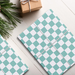 Turquoise Checkered Pattern Inpakpapier Vel