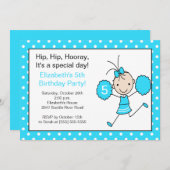 Turquoise Cheerleader Cheer Birthday Uitnodiging (Voorkant / Achterkant)
