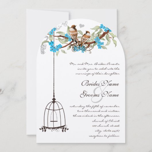 Turquoise Cherry Blossom Rustic Birds & Birdcage Kaart (Voorkant)