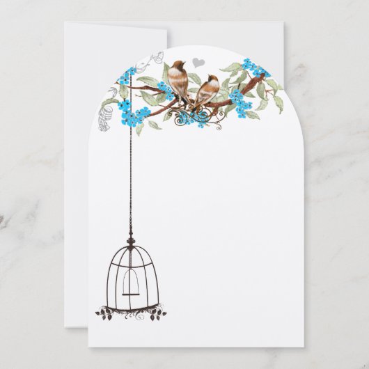 Turquoise Cherry Blossom Rustic Birds & Birdcage Kaart (Achterkant)
