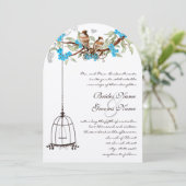 Turquoise Cherry Blossom Rustic Birds & Birdcage Kaart (Staand voorkant)