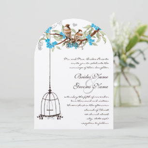 Turquoise Cherry Blossom Rustic Birds & Birdcage Kaart